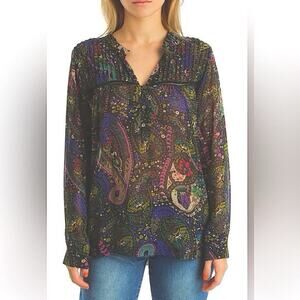 Anthropologie‎ Dolan Peasant Odessa Blouse Paisley Print Size XS Made In USA